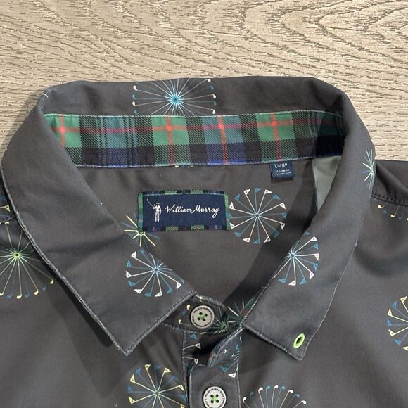 William Murray Golf Polo Shirt Mens Large Gray AOP Fireworks Pattern Performance - Picture 3 of 9
